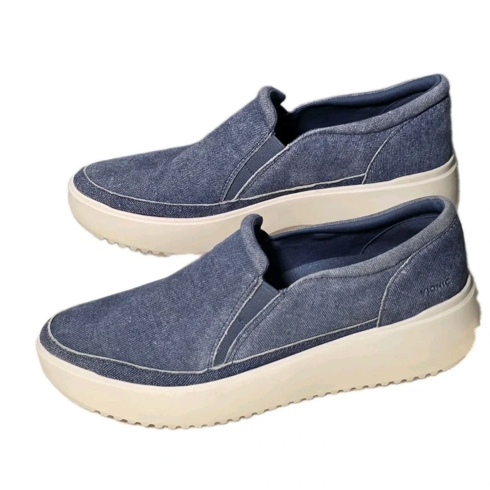 Vionic Kearny Womens Sz 9.5 Blue Denim Platform  Slip On Comfort Sneakers Shoes